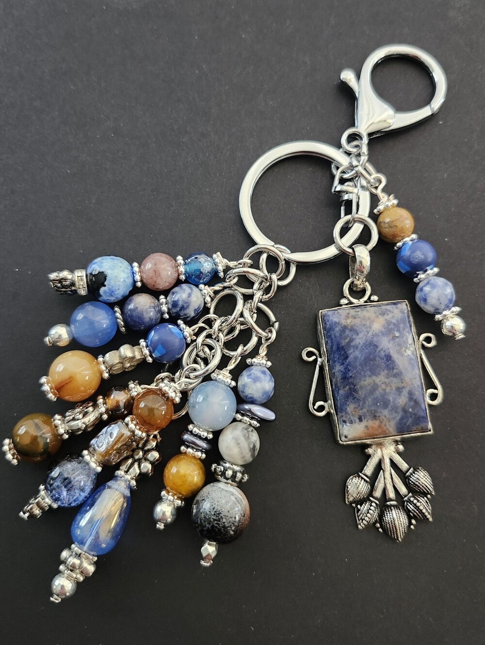 Sodalite Stone Purse Charm or Keychain Jasper Jade Agate Handcrafted